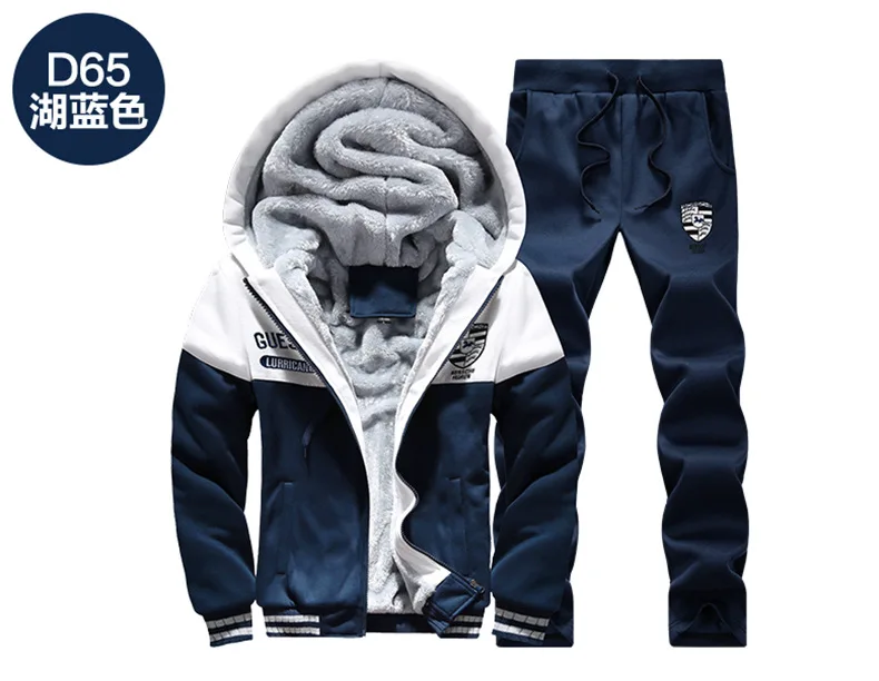 blue Зимняя мужская спортивная одежда, спортивный костюм, толстая флисовая куртка с капюшоном, толстовка+ штаны, повседневные штаны для пробежек, спортивный комплект, теплый спортивный костюм - Цвет: blue