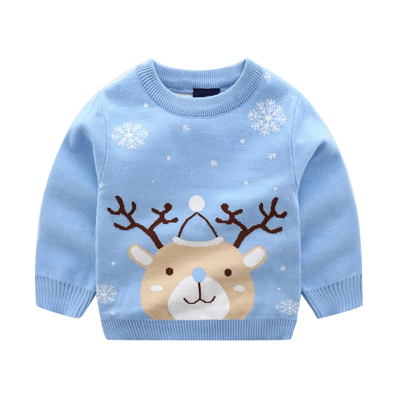 Рождественский свитер для мальчиков, с принтом героев мультфильма на зиму и на весну с рисунком лося; принт с лисой; Свитера для девочек Пуловер для маленьких мальчиков и девочек теплая детская одежда