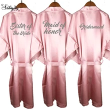 Дешевая атласная Халат женские свадебные туфли-лодочки с короткое платье; пыльно-Розовые Свадебные вечерние свадебный подарок подружки невесты мама сестра команда кимоно для невесты халаты