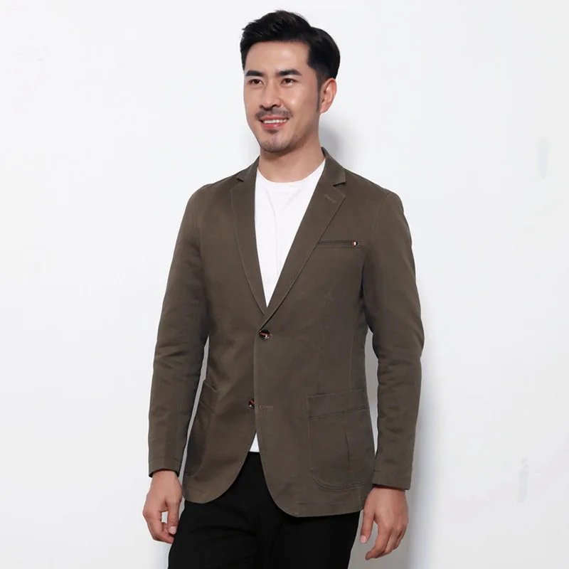 

Men Solid Blazer Loose Micro Elastic Cotton Blazer Jacket Smart Casual Suit Blazer Long Sleeve Double Button Masculine Costume
