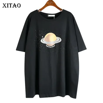 

XITAO Korean Style Planet Print T Shirt Loose Plus Size Wild Women Tops Fashion Women Clothes 2020 Summer New Tshirt DMY4617