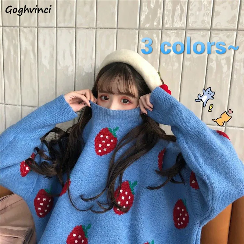 Sweaters Women Kawaii Strawberry Printed Girls Knitted High Quality