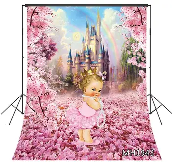 

Baby Shower Birthday Photography Backdrop Pink Cherry Blossom Fantasy Castle Background Baby Party Banners Photo Booth Supplies