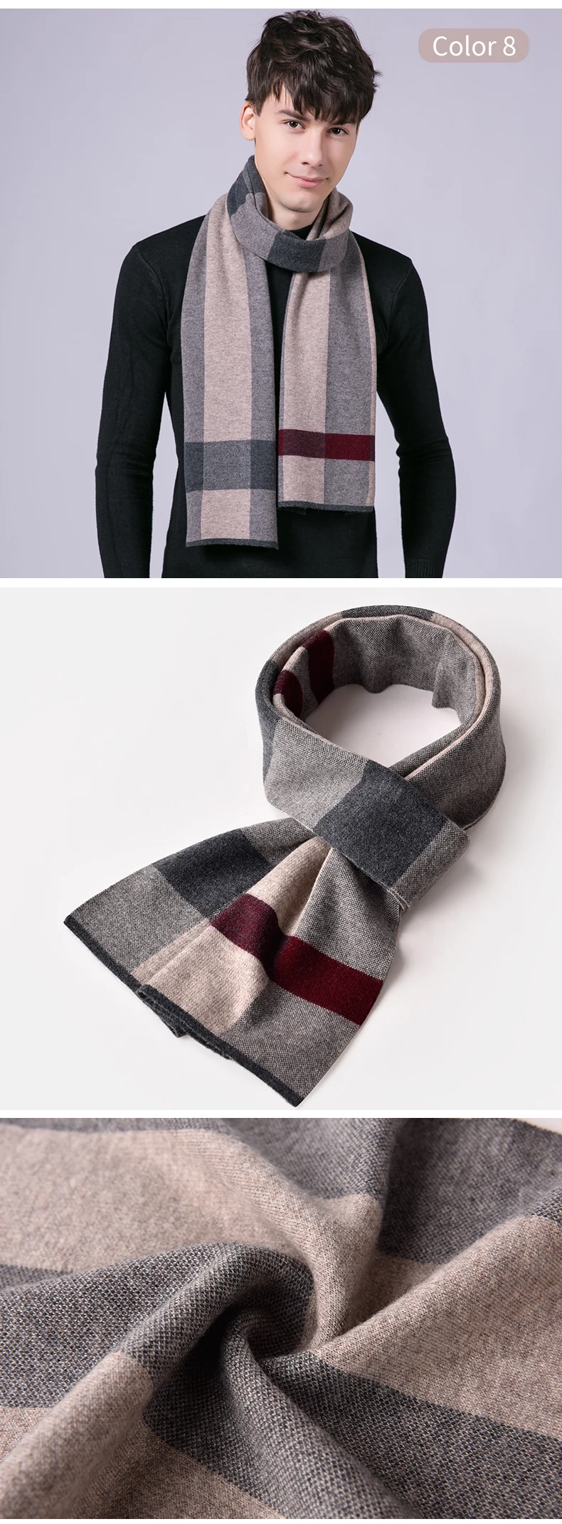 Мужской полосатый шарф из шерсти для зимы, модный дизайнерский теплый длинный мужской шарф из овечьей шерсти, кашемировый элегантный шарф