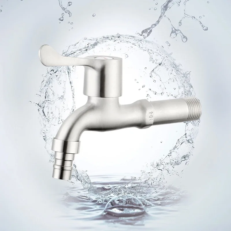 

Quick Opening 304 Stainless Steel Tap Thick 4 Points Lengthen Single Cold Washing Machine Faucet Manufacturers Direct Selling