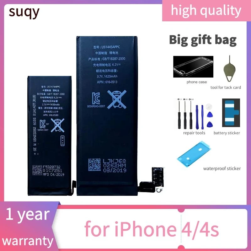 

Suqy 0 Cycle for Iphone 4s Battery Bateria for Iphone 4 for Iphone 4 4s Batteries Repair Tool Sets Accumulator Battery for Phone