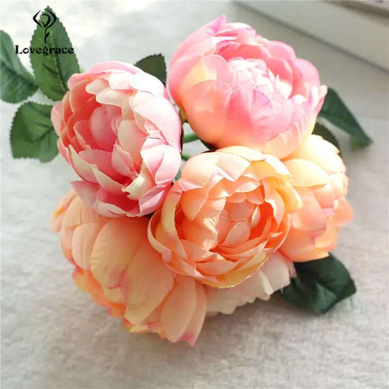 pink Lovegrace Свадебный букет невесты искусственный шёлковый Пион цветок DIY украшения для дома вечерние настольные украшения свадебные принадлежности - Цвет: pink