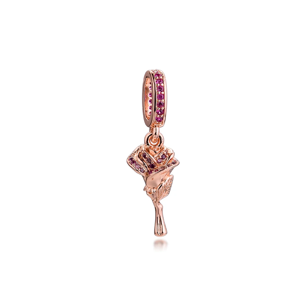 Rose Flower Dangle Charm New Arrival 2022 Jewellry Hot Sale Pendant 100% Real Silver S925 Charm  for Women