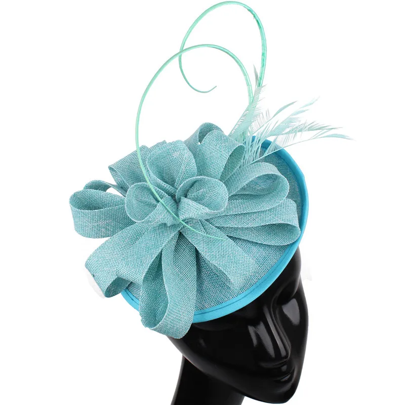 Имитация sinamay шикарные вечерние чай шляп головные уборы аксессуары Fascinator элегантные женские волосы для свадьбы из страусиных перьев chapeau