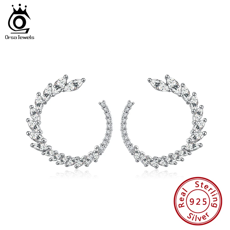 

ORSA JEWELS Pure 925 Rotate Circle Stud Earrings Sterling Silver Stunning Earrings Pave AAAA CZ Party Gift Daily Jewelry SE31