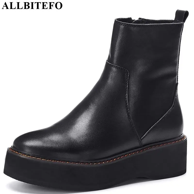 

ALLBITEFO comfortable women boots real genuine leather leisure fashion girls ankle boots Pure color Martin boots Autumn Winter