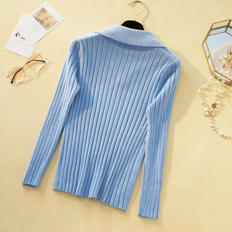 Korean Style Turn-Down Collar Women Sweater Female Long Sleeve Casual Pullovers Knitted Sweaters Clothes Sweter Mujer 2021 Fall