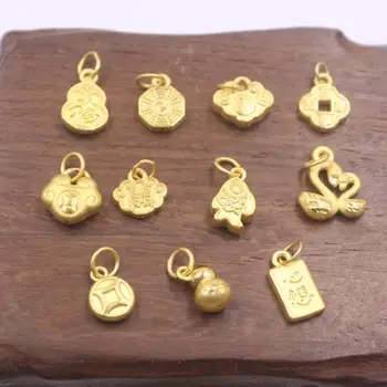 

New Pure 24K 3D Yellow Gold Pendant Chinese Character Coin Fish Compass Gourd Cloud Swan Symbol Of Luck Wealth And Health Charms