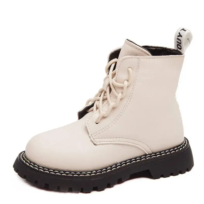 Child Casual Shoes New Winter Martin Boots Boys Shoes Fashion Leather Soft Antislip Girls Snow Boots 21-30 Sport Running Shoes - Цвет: White