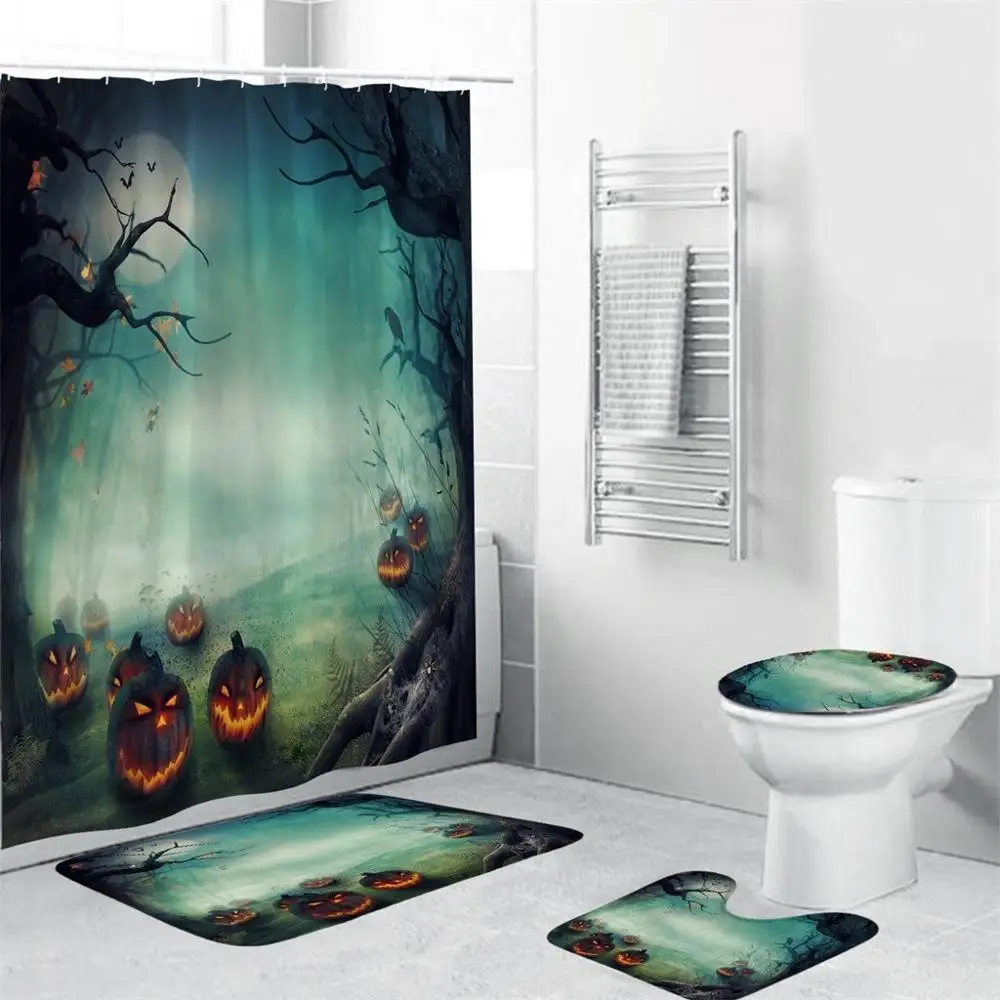 4 шт Тыква Happy Halloween Декор полиэстер Душ Шторы Ванная комната Водонепроницаемый стойка для тряпок крышки унитаза крышка набор ковриков для ванной A10