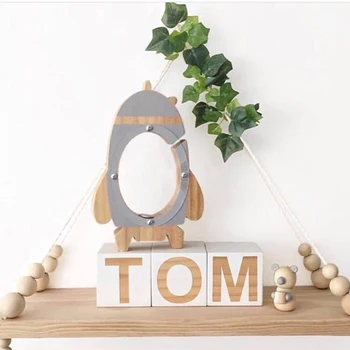 

New Nordic Baby Kids Wood Rocket Money Box Wood Money Cans Toys Living Room Decor and Kids Birthday Gift Piggy Bank-Grey