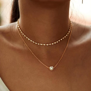

Charming Double Layer Pearl Pendant Necklace For Women Elegant Gold Clavicle Chain Accessories Fashion Party Jewelry