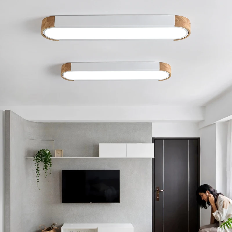 Скандинавский деревянный Rectange Dimmable потолочный светильник s гостиная многоцветный сплав светодиодный потолочный светильник спальня светодиодный потолочный светильник