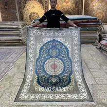 Yilong 4,5 'x6. 5' Тебриз шелковый ковер синий медальон ручной работы изысканный турецкие шелковые коврики(HF315B