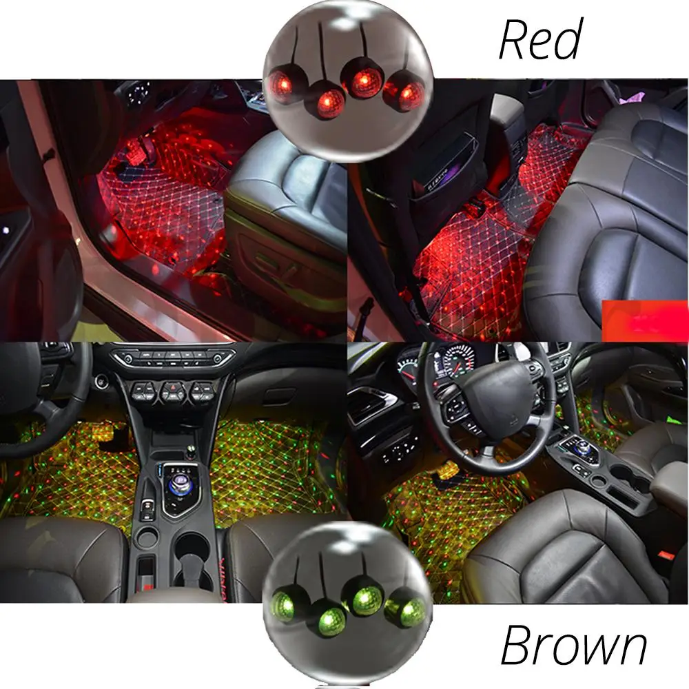 4X Автомобильный светодиодный USB RGB автомобильный окружающий внутренний светильник на крыше Звездный ночной Светильник s проектор светильник интерьерный декоративный светильник