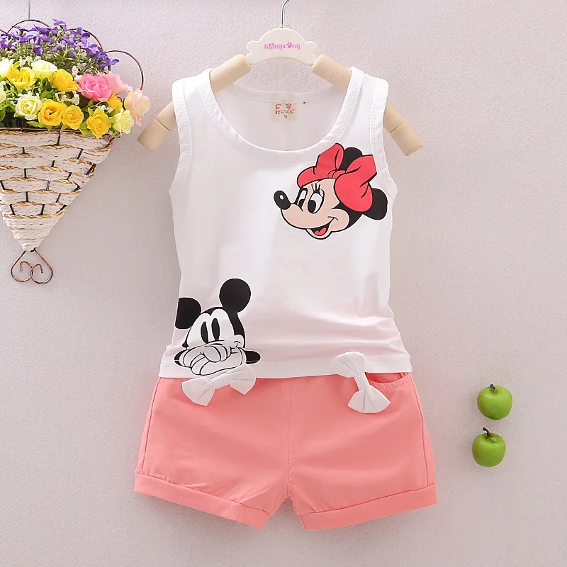 Baby Kids Outfits Tracksuit Shorts Clothes-Sets Vest Minnie Princess Cartoon Girls Summer