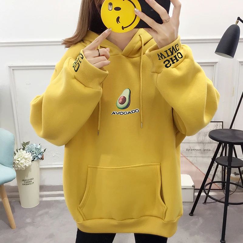 

2019 New Korean Loose Thick Hooded Sweatshirt Fashion Long Sleeves Letter Print Pullovers Tops O-neck Women's Hoodie