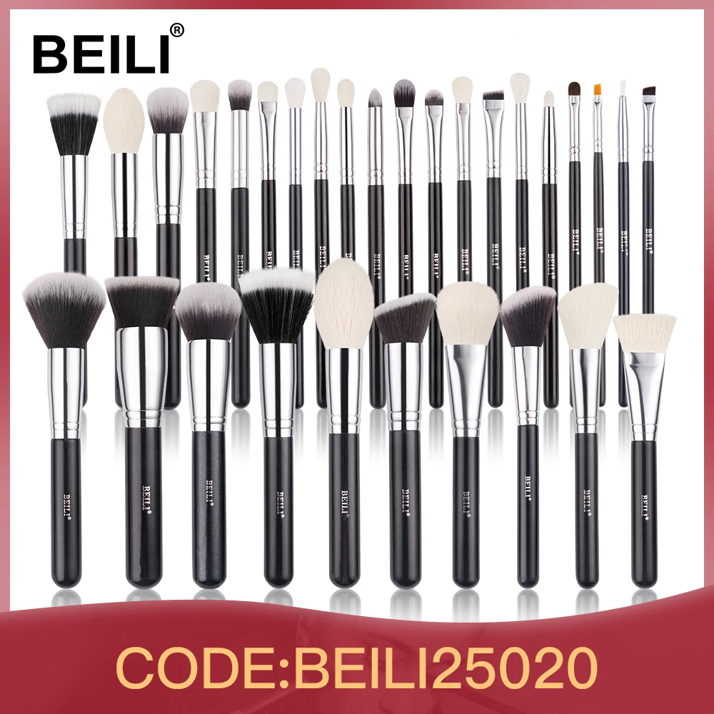 BEILI Black Makeup brushes set Professional Natural goat hair brushes Foundation Powder Contour Eyeshadow make up brushes