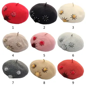 

Women Ladies Autumn Winter Wool Felt Beret Cap Unique Mink Ball Decoration Female Painter Outdoor Elegant Beanies Bonnet Hat