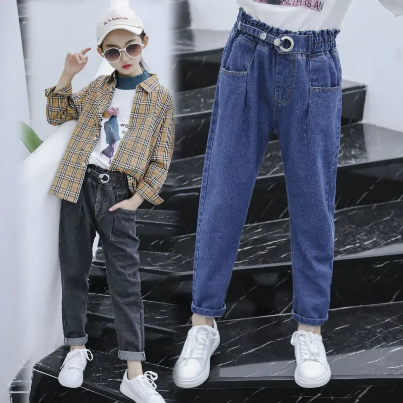 Модные джинсы для маленьких девочек на весну и осень однотонные джинсовые штаны