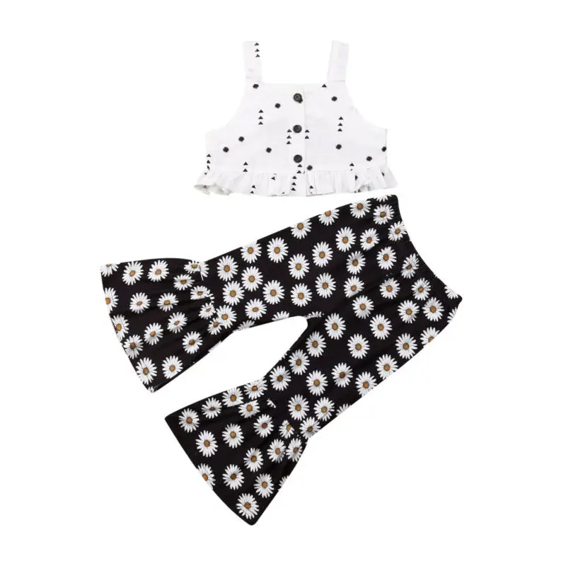 

Summer Kids Baby Girls Clothes Outfits Fashion Girl Strap Crop Tops Vest Floral Flare Pants 2Pcs Child Girl Outfits 1-6Y