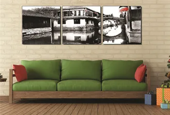 

Chinese water town HD landscape painting bedroom living room dining room triple painting with high-end canvas material