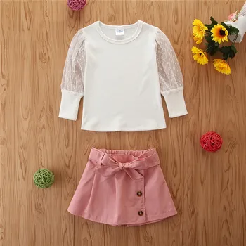 

2020 Summer Fashion Girl Two Piece Suit Long Sleeve Pullover Top and Solid Color Short Summer Outfit Set