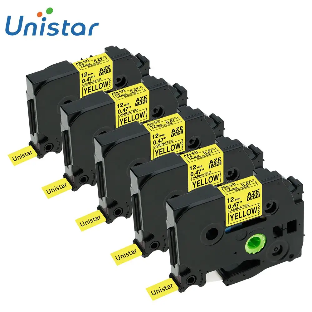 Unistar 5 шт. TZe 231 TZ231 совместимый Brother P-touch TZe лента 12 мм комбинированный набор TZe231 431 531 631 741 многоцветная этикетка - Цвет: Black on Yellow 5pcs