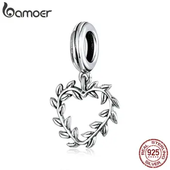 

bamoer Vintage Leaf Vine Heart Pendant Charm for Bracelet Necklace 925 Sterling Silver Jewelry Accessory DIY Bijoux SCC1520