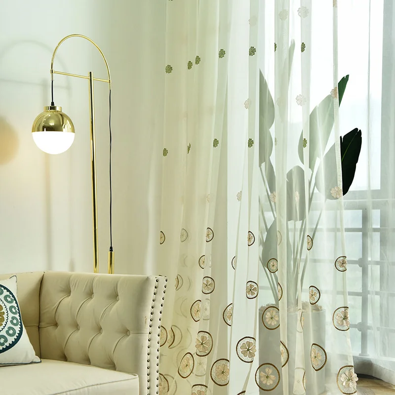 Round Flower Embroidered Yarn Curtians for Living Room Balcony Lucky Grass Petal Pattern Tulle Window Drapes Sheer Tulle WP436#2