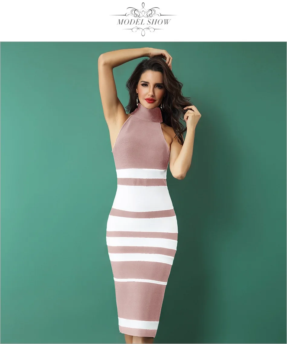 

NEW New Arrival Bandage Dress 2020 Women Brown and Black Striped Bandage Dress Bodycon Celebrity Evening Club Party Dress