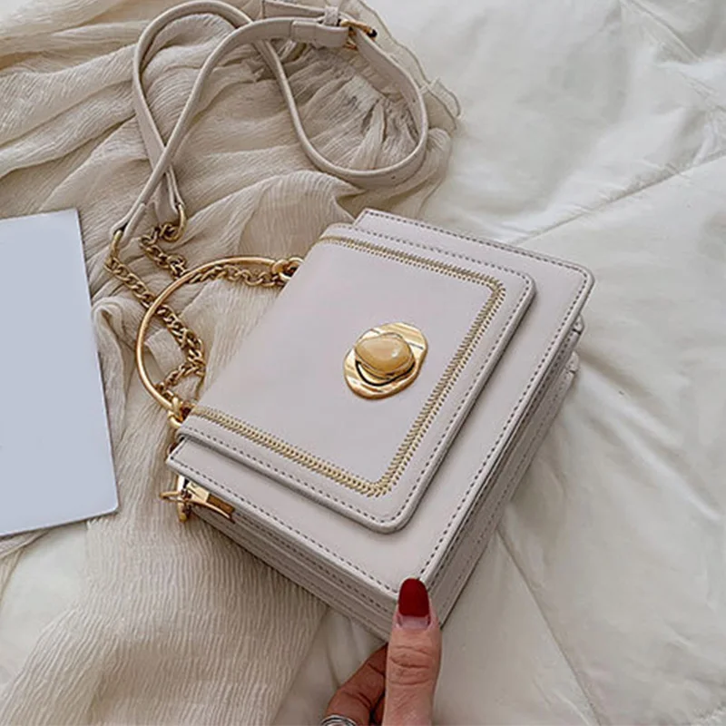 Beige Одноцветные кожаные мини-сумки через плечо для женщин, новинка, сумка через плечо с замком, женские дорожные сумочки и сумочки для телефона - Цвет: Beige