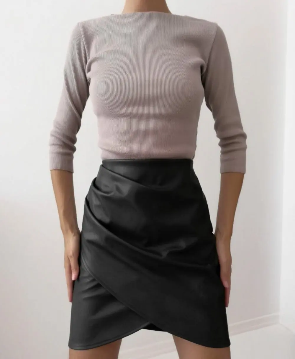 Женская юбка-карандаш из искусственной кожи, облегающая юбка с запахом, модное Асимметричное мини-платье с высокой талией, Классическая Женская мини-юбка