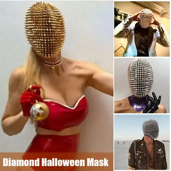 

Studded Spikes Full Face Jewel Margiela Face Cover for Halloween Cosplay Funny @LS