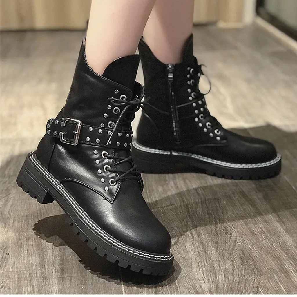 Женские ботинки Martin с заклепками в стиле ретро ботильоны на шнуровке пряжкой