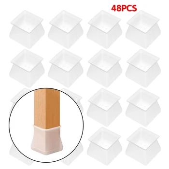 

48Pcs Furniture Protector Silicone Protection Cover for Floor Protector Square Chair Leg Caps Preventing Scratches Noise