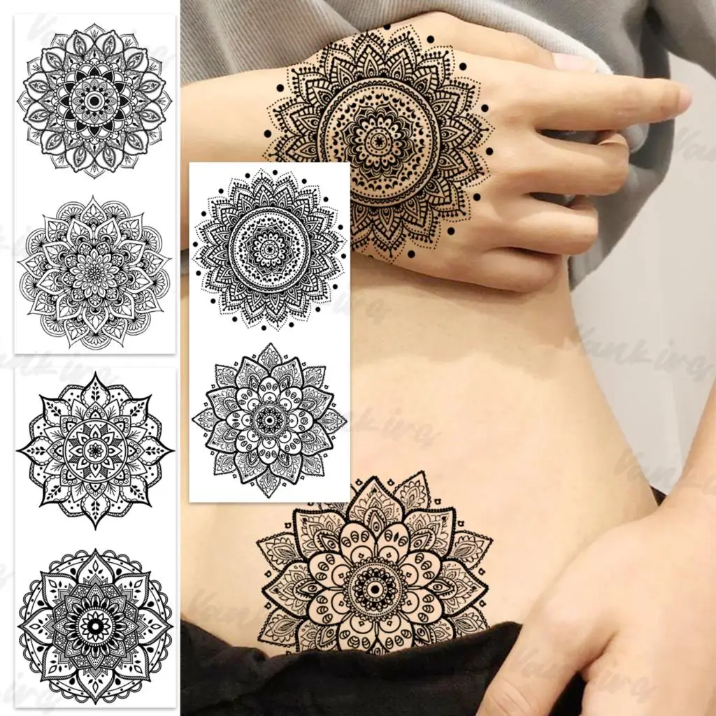 Large Mandala Flower Temporary Tattoos For Women Adults Realistic Henna Star  Fake Tattoo Sticker Sexy Body Tatoos Waterproof|Temporary Tattoos| -  AliExpress