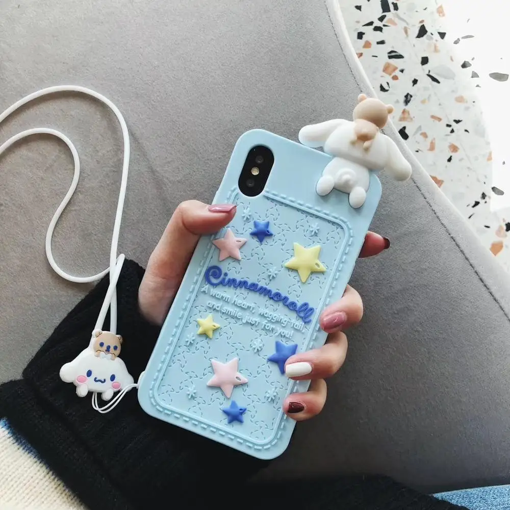 ЯПОНИЯ Sanrio 3D милый мультфильм Мелодия Silicone oroll силиконовый с ремешком чехол для телефона для iPhone 6 S 7 8 plus 11 pro X XR XS MAX girl coque