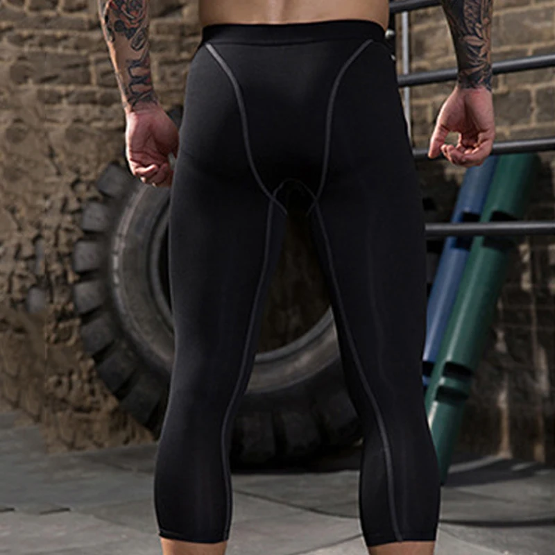 Quick Dry Elastic Men's Capris Running Tights Compression Sports Leggings Gym Fitness 3/4 Pants Workout Yoga Bottoms Customized
