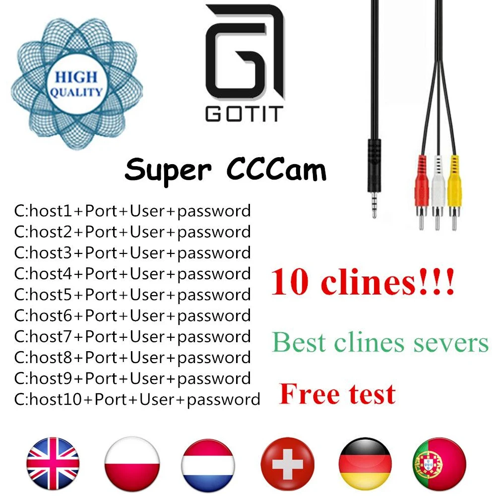 

HD 3RCA AV Cable 4- Clines for Satellite Receiver Support Cccam DVB-S2 by USB WIFI
