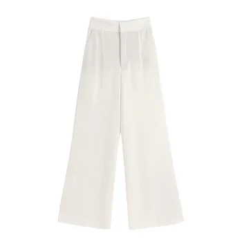 

2020 Women Elegant Office Wear Pockets Wide Leg Pants Vintage High Waist Zipper Fly Trousers Ladies Chic Pantalones