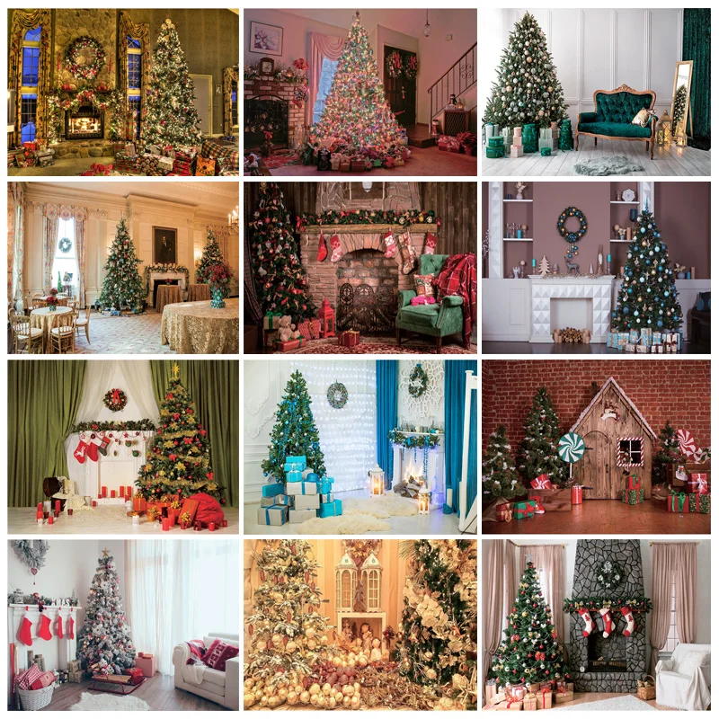 

SHENGYONGBAO Christmas Photography Backgrounds Fireplace Christmas Tree Gift Baby Newborn Photo Backdrop Photocall XLT-01