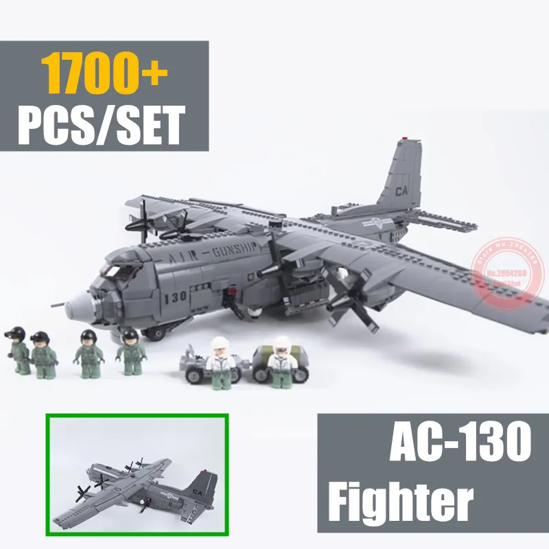 

MOC AC-130 War Fighter Aircraft Plane Fit Military Technic SWAT Army Figures building block bricks Toys Model kid Gift
