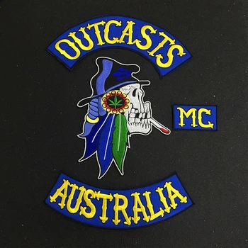 

Australia Outcasts MC Embroidered Rocker Iron on Patch Jacket Rider Motorcycle Biker back Patches (1 set/4pcs)