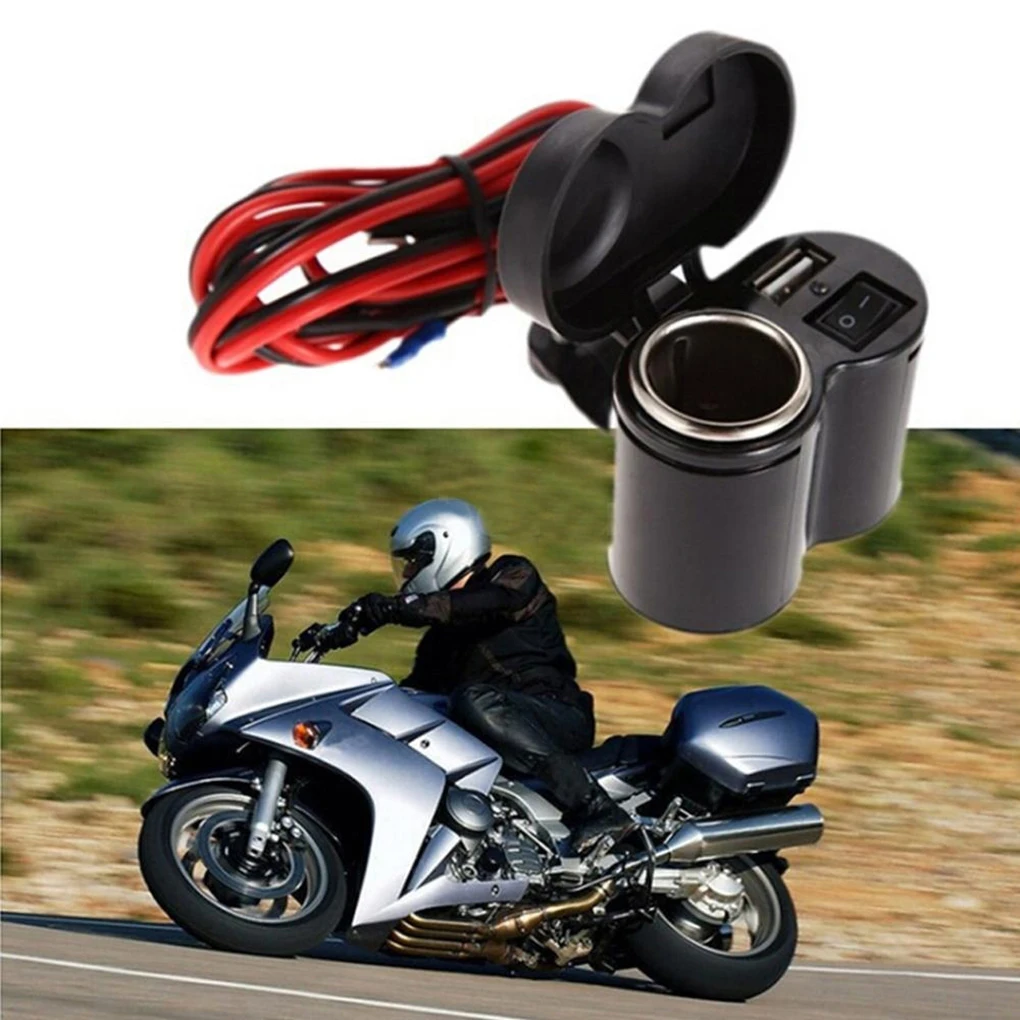 12V/24V Motorbike Cigarette Lighter Socket USB Port Phone Charger Handlebar Mount Waterproof Cap